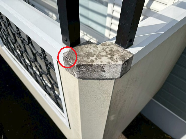 仙台市青葉区 アパート ベランダの笠木 現地調査 割れている