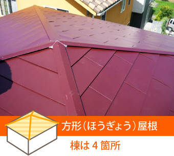 方形（ほうぎょう）屋根の接合部は棟の4箇所