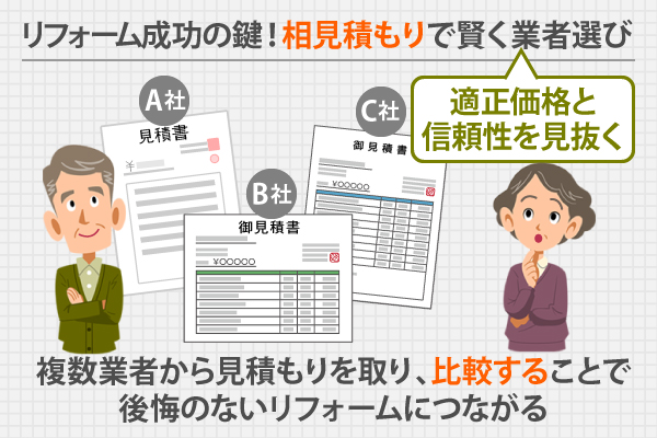 複数業者から見積もりを取り、比較することで後悔のないリフォームにつながる
