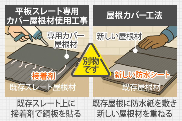 平板スレート専用カバー屋根材使用工事と屋根カバー工法は別物です