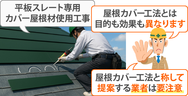 平板スレート専用カバー屋根材を使用した工事を、屋根カバー工法と称して提案する業者は要注意