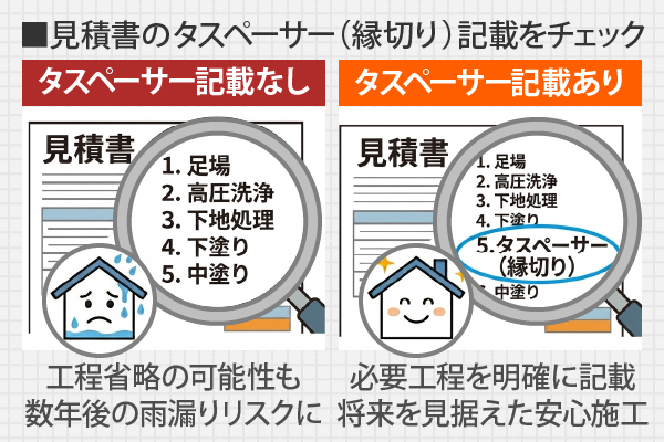 見積書のタスペーサー（縁切り）記載をチェック